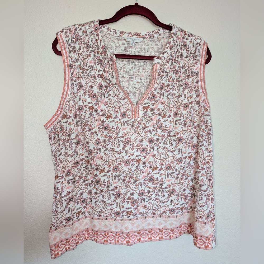 Lucky Brand White and Dusty Rose Floral Sleeveless Tank